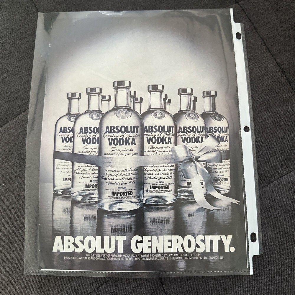 ABSOLUT GENEROSITY. 1pg Ad , Vodka Print Ad