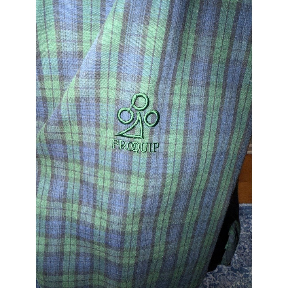 PROQUIP Mens Plaid Golf Pullover Windbreaker Jacket XL Blue Green