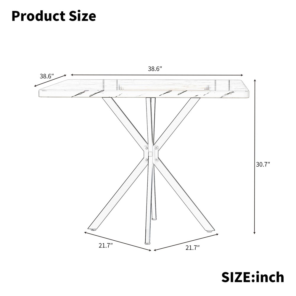 Square Dining Table, Mid Century Modern Square Dining Table for 4-6 Person, Co