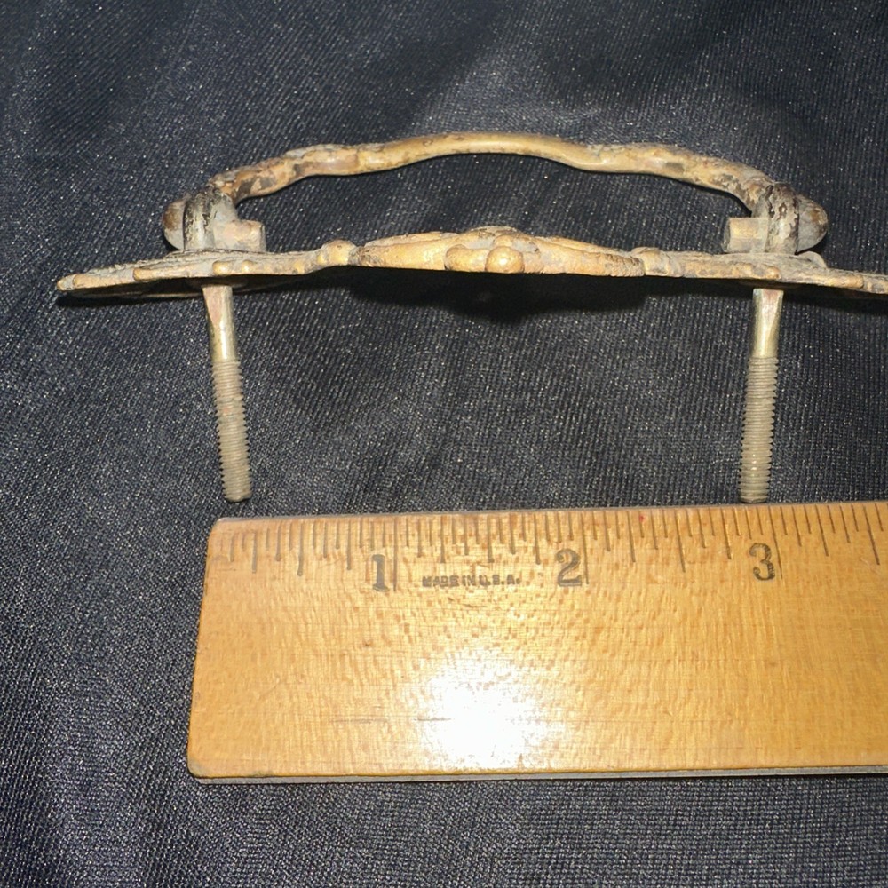 Antique Brass Drawer Pull Handle Beautiful Design & Details! For Bureau, Etc.