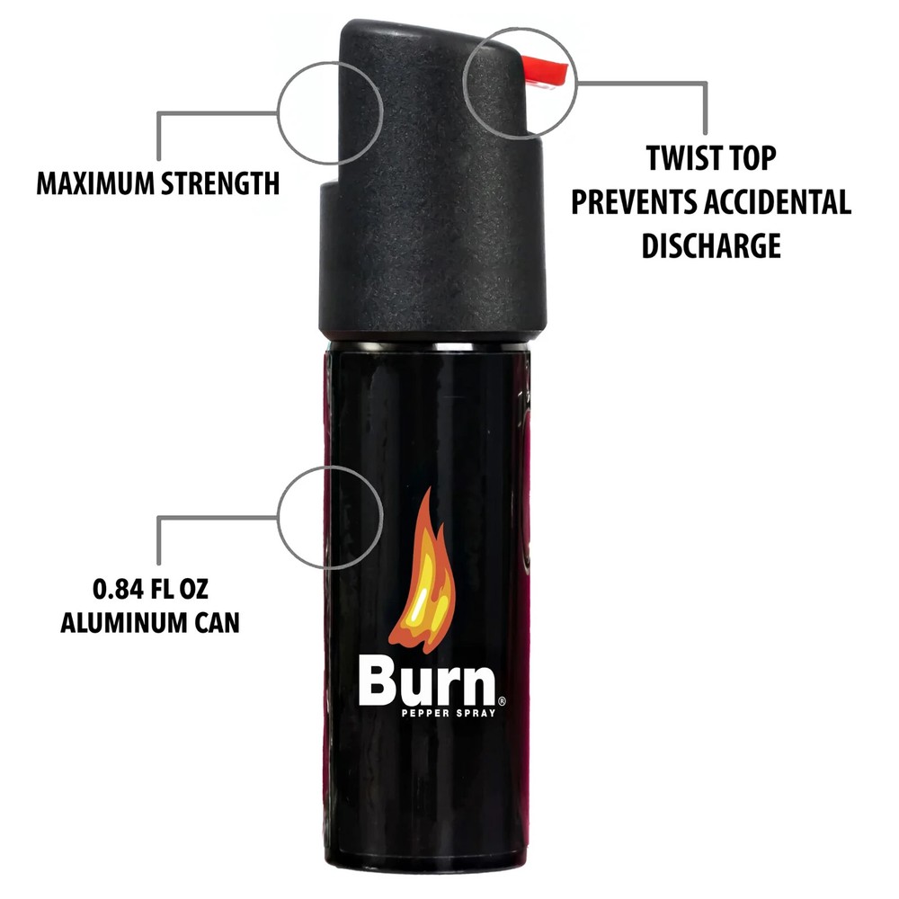Burn Pepper Spray 0.84 fl oz Self Defense Jogger Runner Security Strap Black