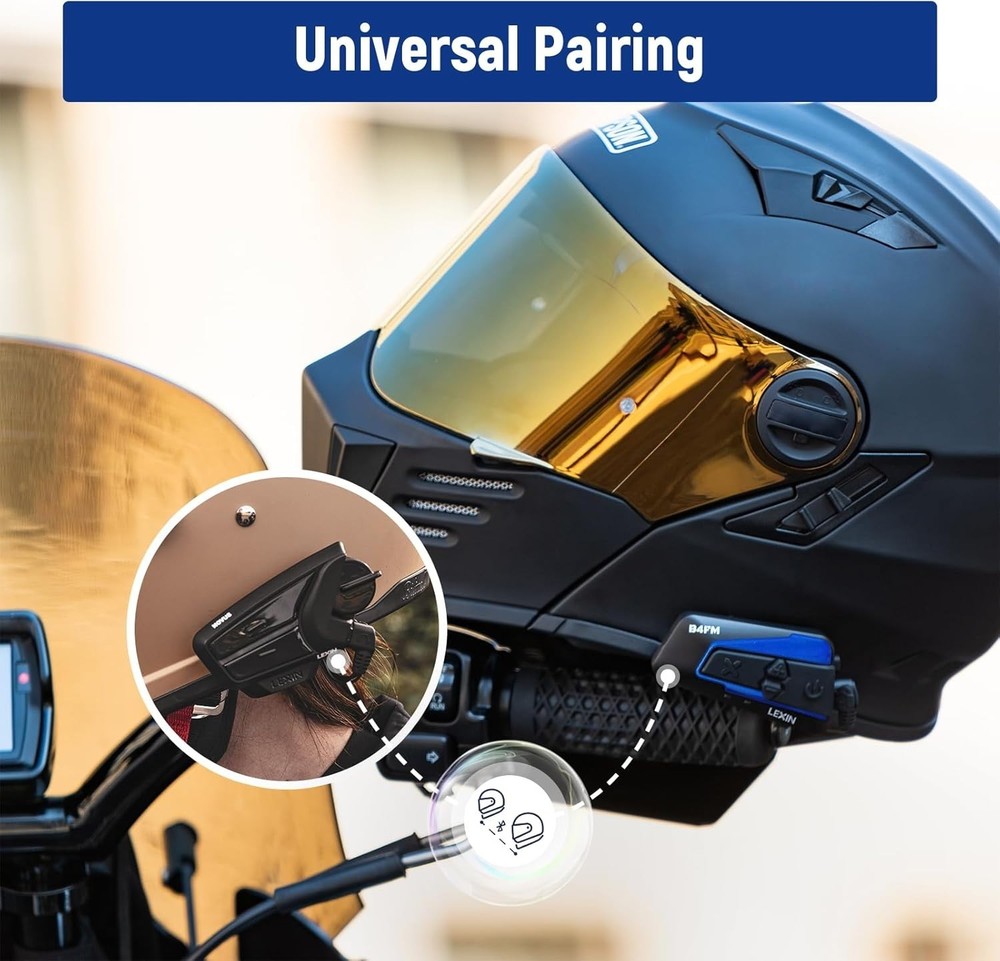 LEXIN B4FM Motorcycle Bluetooth Headset, 10 Riders Helmet Bluetooth Intercom, Un