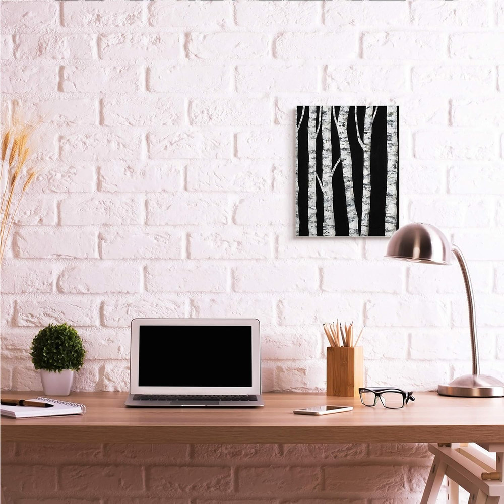Black White Modern Birch Trees Dark Forest