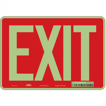 Condor 486X38 Exit Sign, Plastic, 10" W, 7" H, Exit, Red