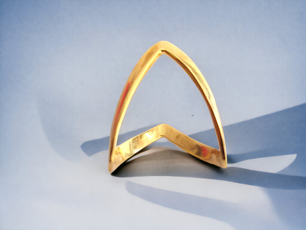 14k Solid Gold Chevron Ring - V Shaped Ring - Yellow Gold Chevron Ring