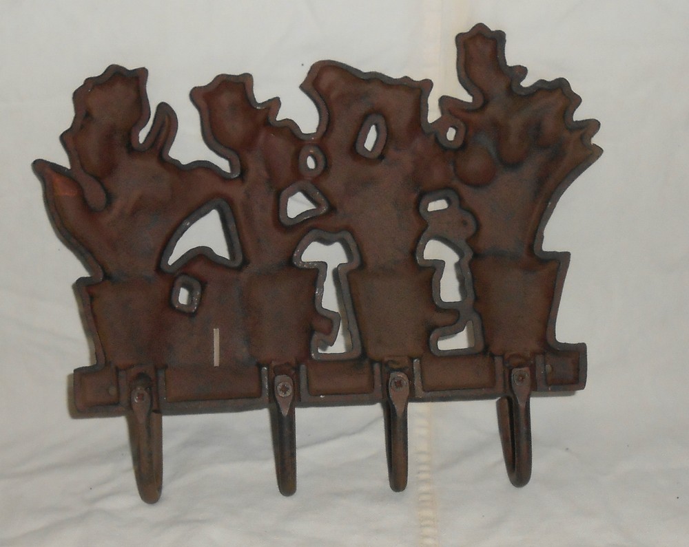 CAST IRON RUST FINISH 4 POTTED TULIPS COAT HOOK (4 HOOKS)