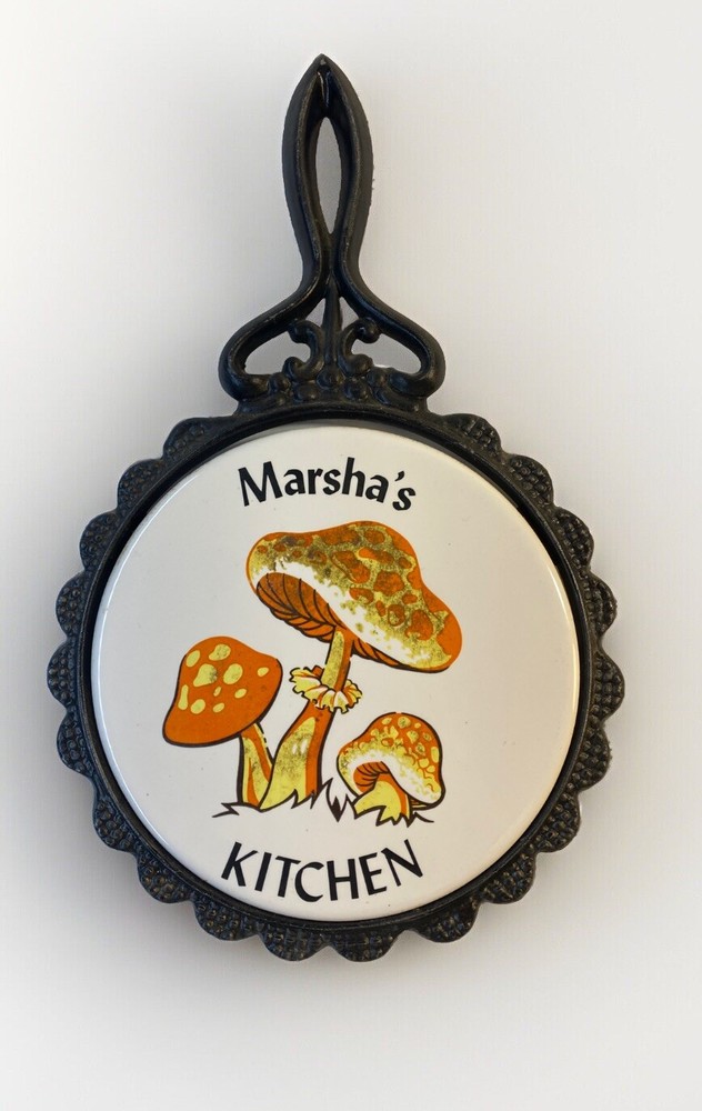Cast Iron Trivet Mushroom Theme Marsha’s Kitchen 11” x 7” Inch