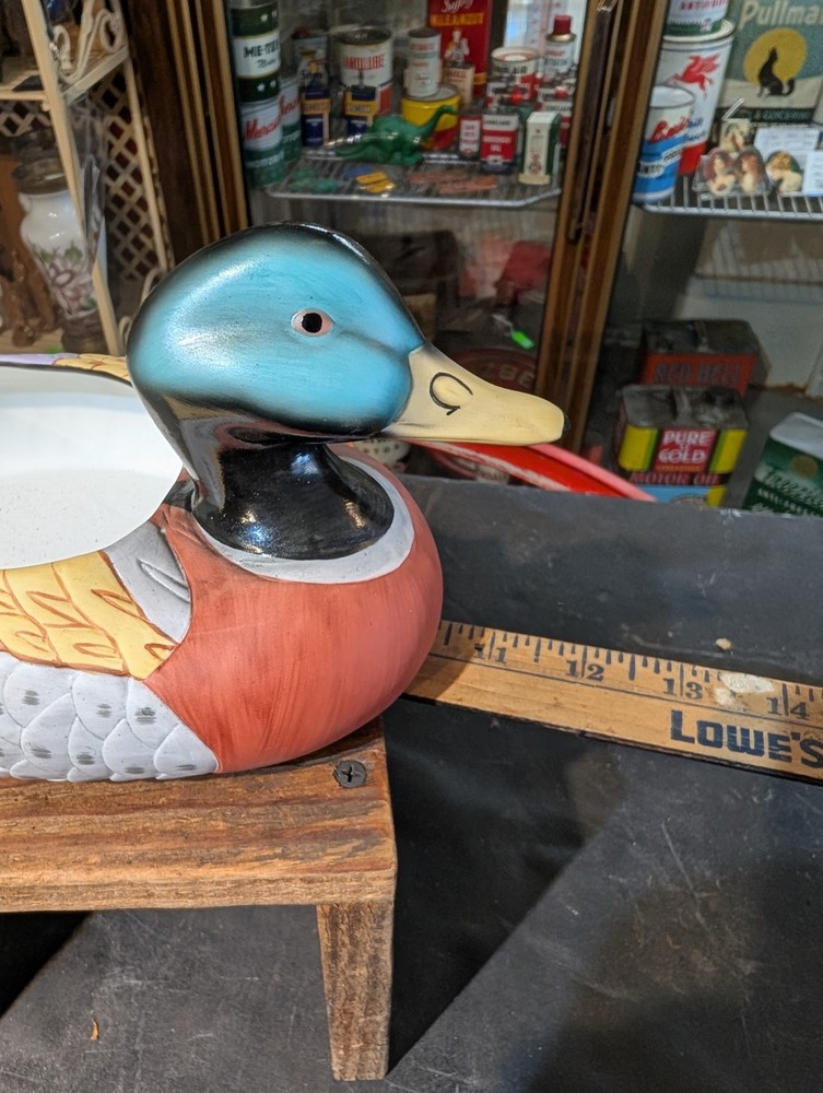 Original FTD Ceramic Mallard Duck Green Plants Planter