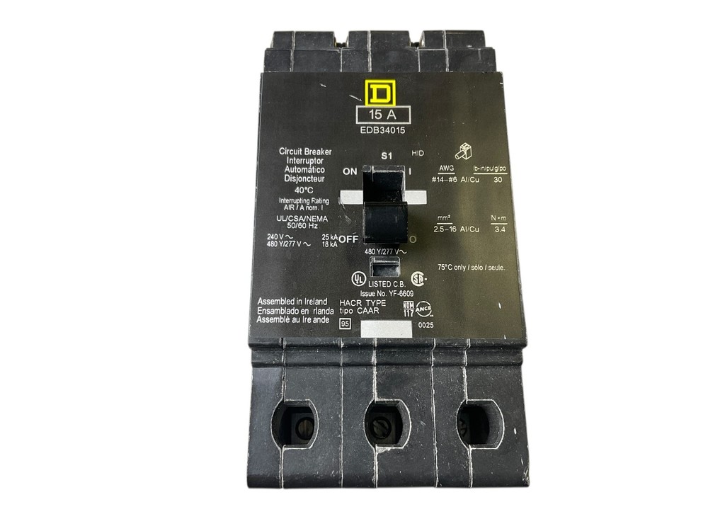 EDB34015 Square D 3 Pole 15 Amp Type EDB Bolt-On Circuit Breaker
