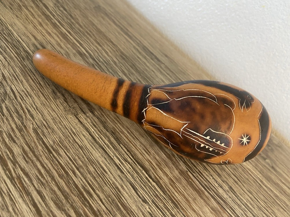 Peruvian Carved Gourd Rattle (shaker) 7.5”