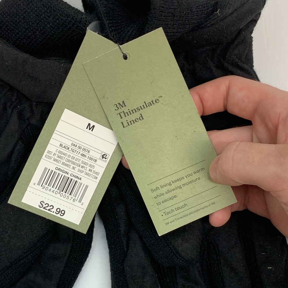 GoodFellow Black 3M Thinsulate lined Gloves Size Medium