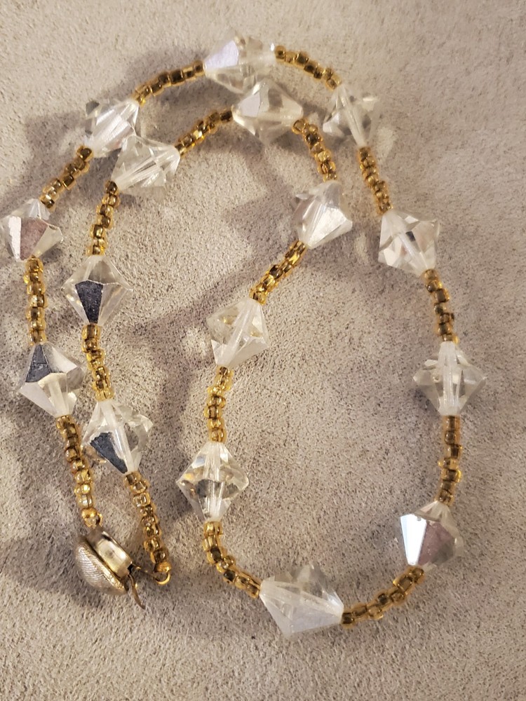 Handmade Clear Bicone Glass Beaded Arty Necklace