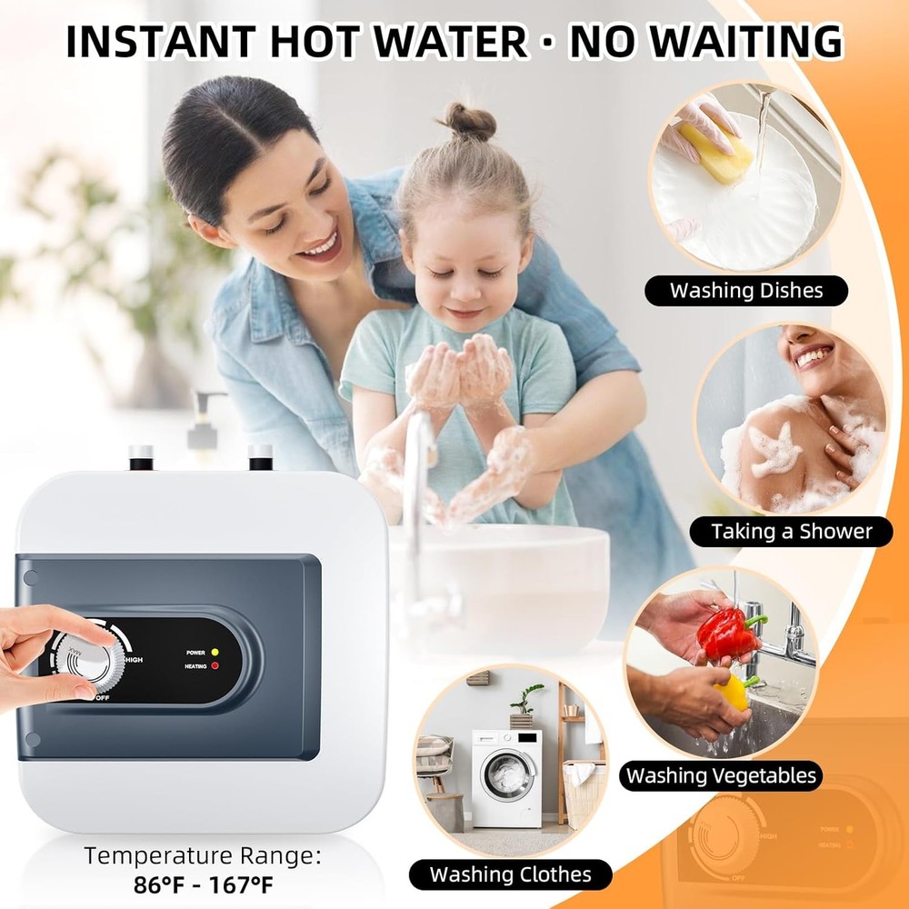 1.6 / 2.64 / 4/6 Gallon Under Sink On Demand Electric Mini Tank Hot Water Heater
