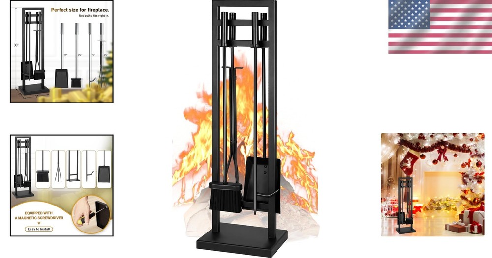 Fireplace Tools Set 5 Pieces 30 Inch Modern Wrought Iron Fireplace Accessories