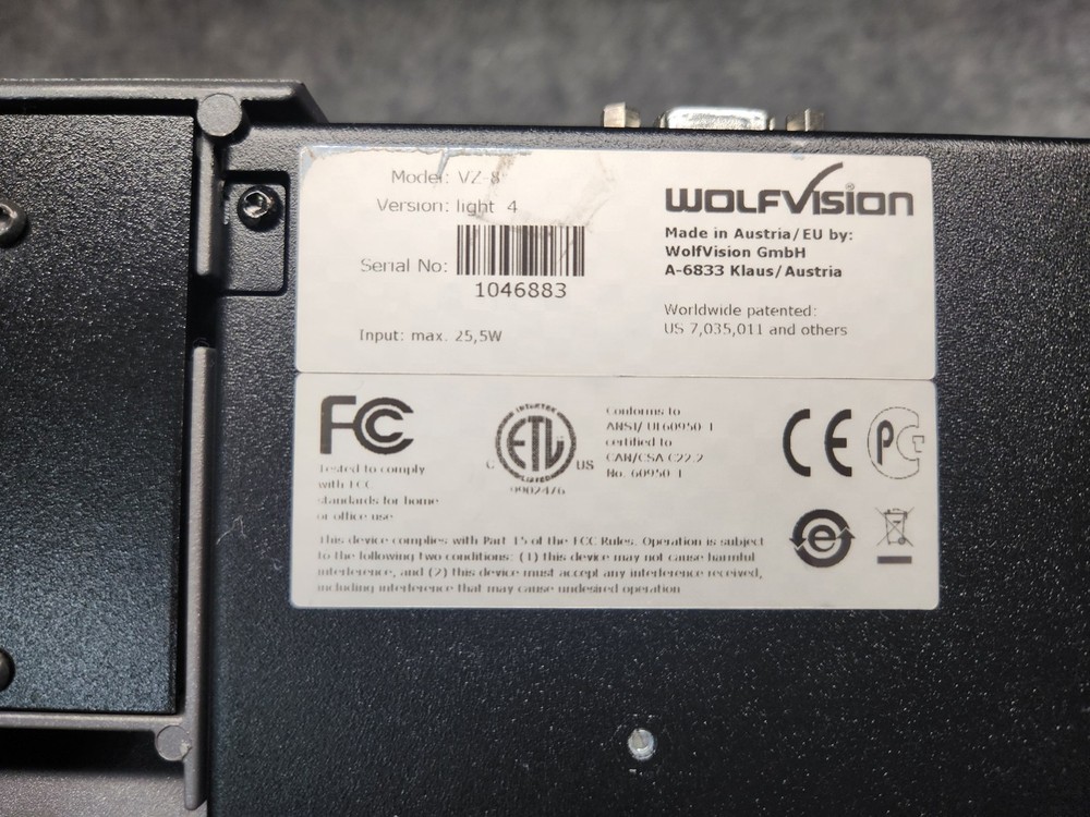 Wolfvision Model Vz-8Light 4 Visualizer/Document Camera 1080p Overhead Projector