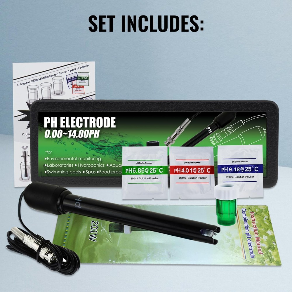 pH Electrode Probe BNC Connector 300cm Cable 014 pH Range Replacement Sensor