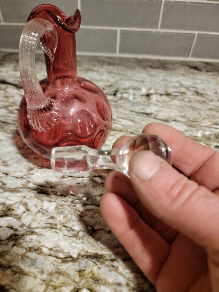Cranberry Vinegar Cruet with Stopper - Coin Dot Pattern