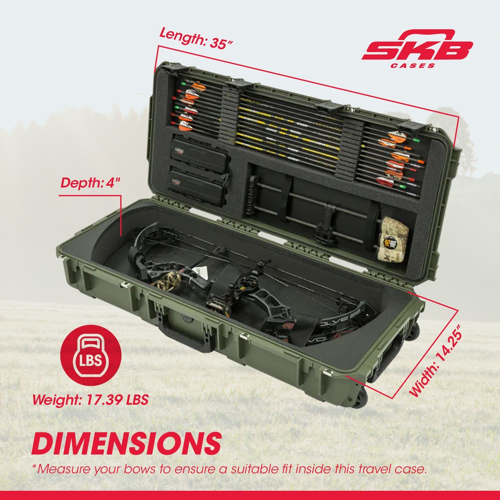 SKB Cases 3614 Hard Plastic Exterior Parallel Limb Bow Crossbow Case, Green