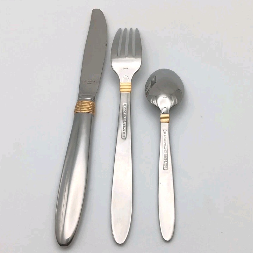 Gorham Narraqansett Gold Glossy 3 Piece Place Set Stainless Flatware New