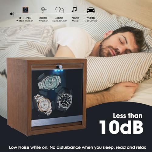 Watch Winder for Automatic Watches, 3 Automatic Rotating Watch Winder Box with