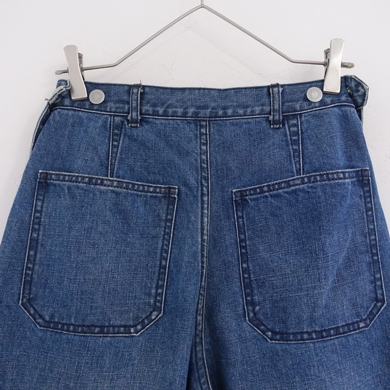 MACPHEE Side-Button Denim Tuck Wide Pants (Size 32)