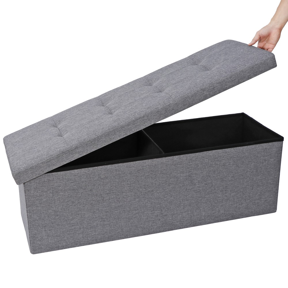 Durable 43" Storage Ottoman Bench Storage Stools Footrest Dark Grey Footstools