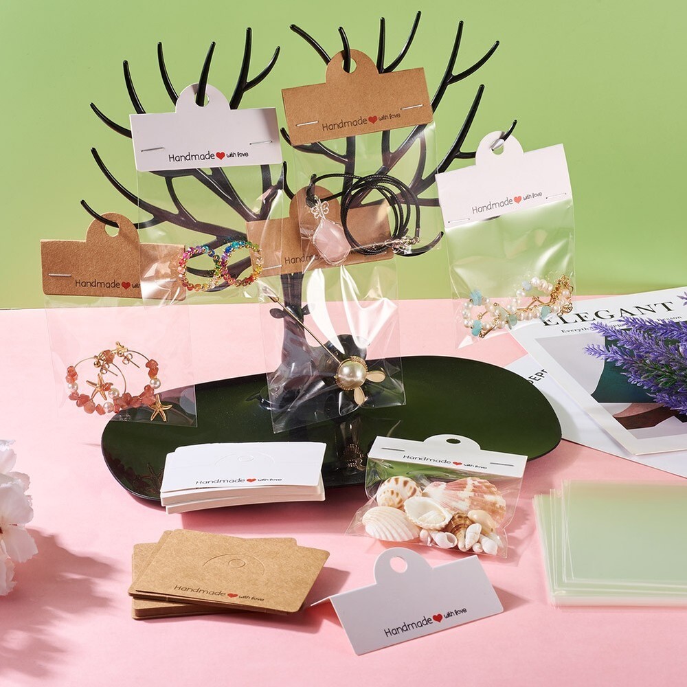 100 Sets Printed Word Rectangle Paper Foldable Header Cards with Hole 6x8x0.05cm