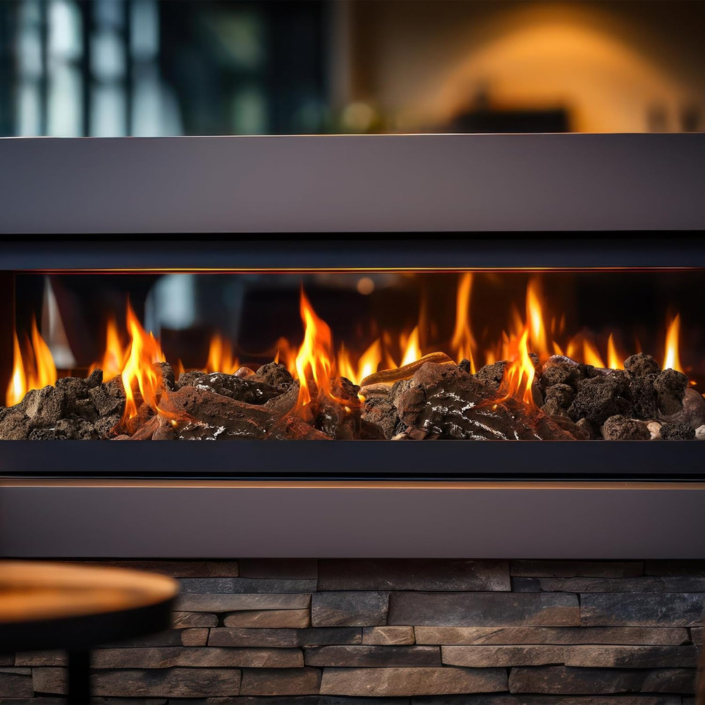 Ceramic Logs & Lava Rocks for Gas Fireplace & Fire Pit Decor, 10 Pcs Set