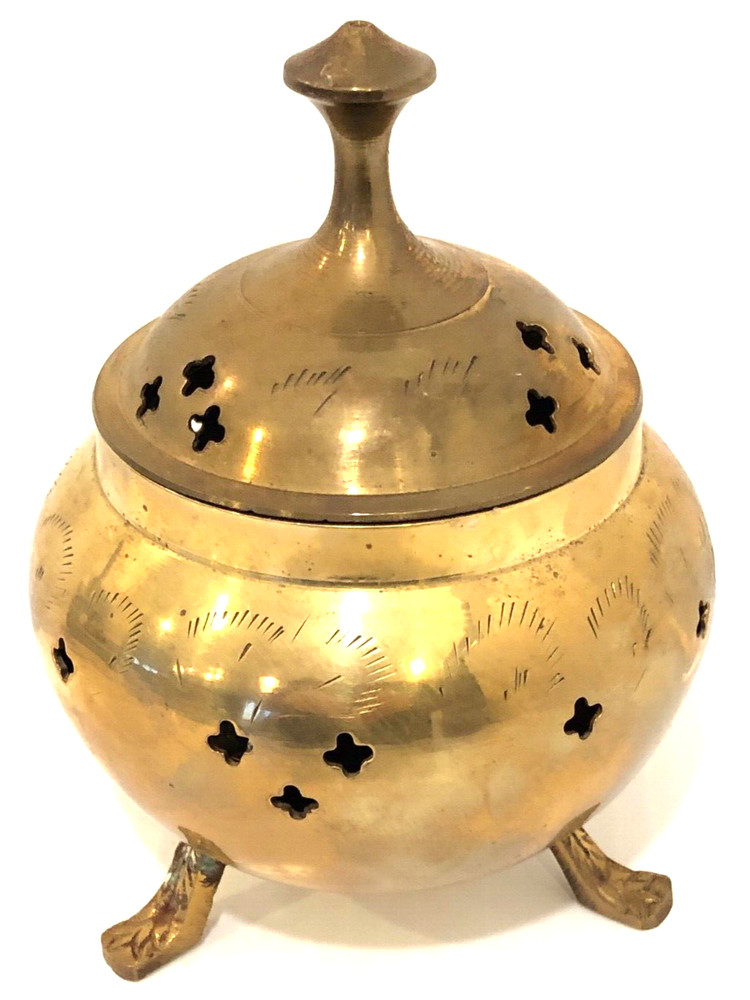 Vintage Heavy Brass Incense Holder Burner Etched Incensor
