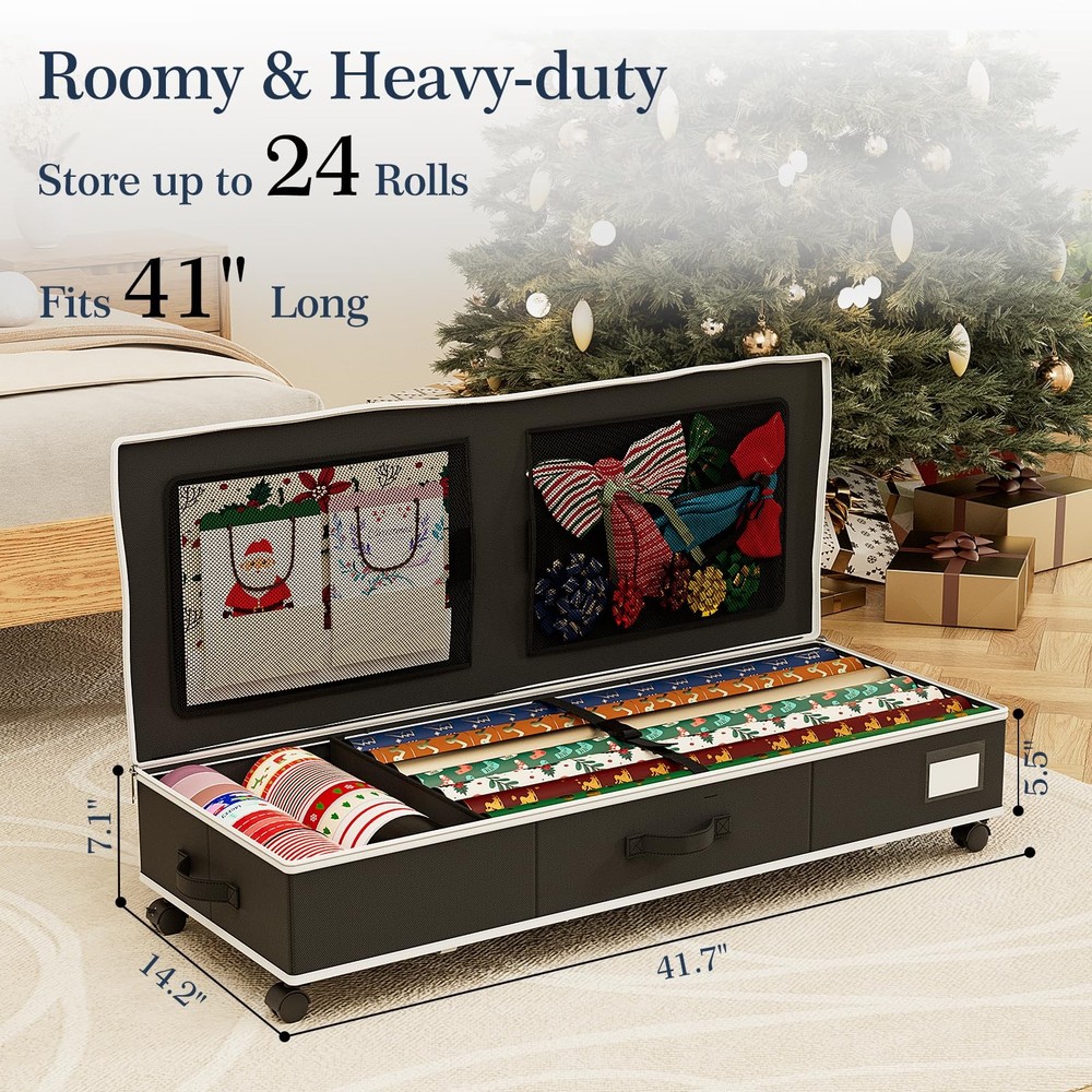 Wrapping Paper Storage with Wheels: Fits 41"Under-bed Gift Organizer & Container