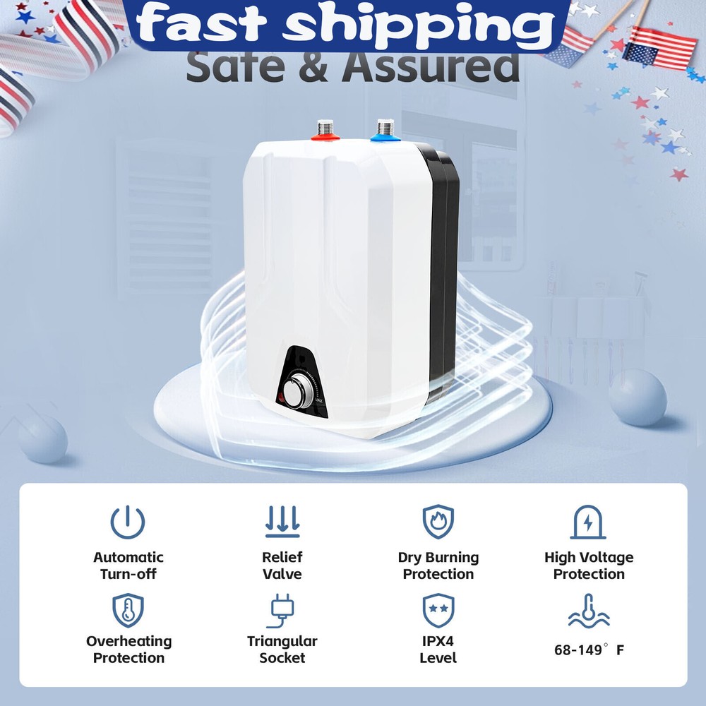 Electric Tankless Water Heater 1.5KW Mini Tank Point-Of-Use Instant Hot for RVs