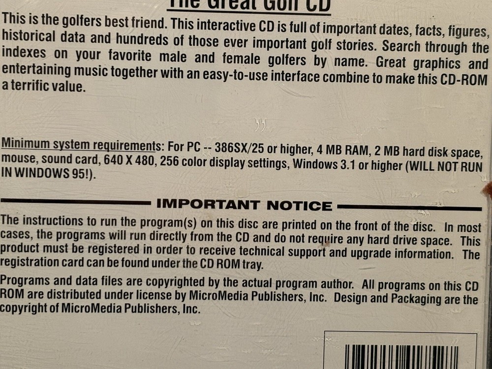 Golf The Great Golf CD Links Legends Lore CD-ROM Windows Dates Facts Stories