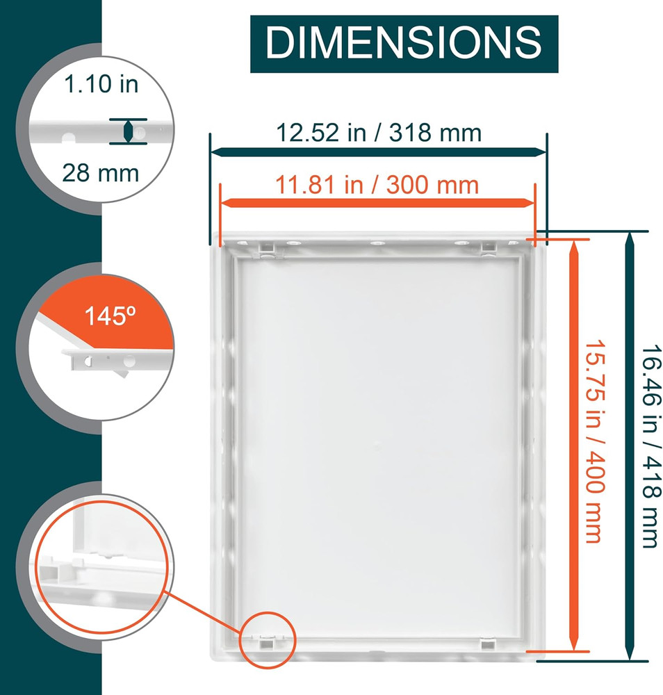 12" X 16" White Plastic Access Panel. Service Shaft Door Panel. Plumbing, Electr