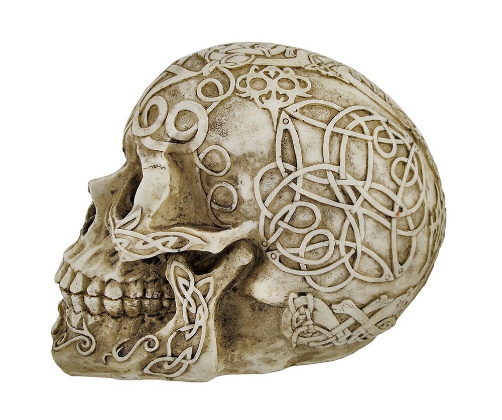 Zeckos Celtic Owl Knotwork Human Skull Statue Pagan