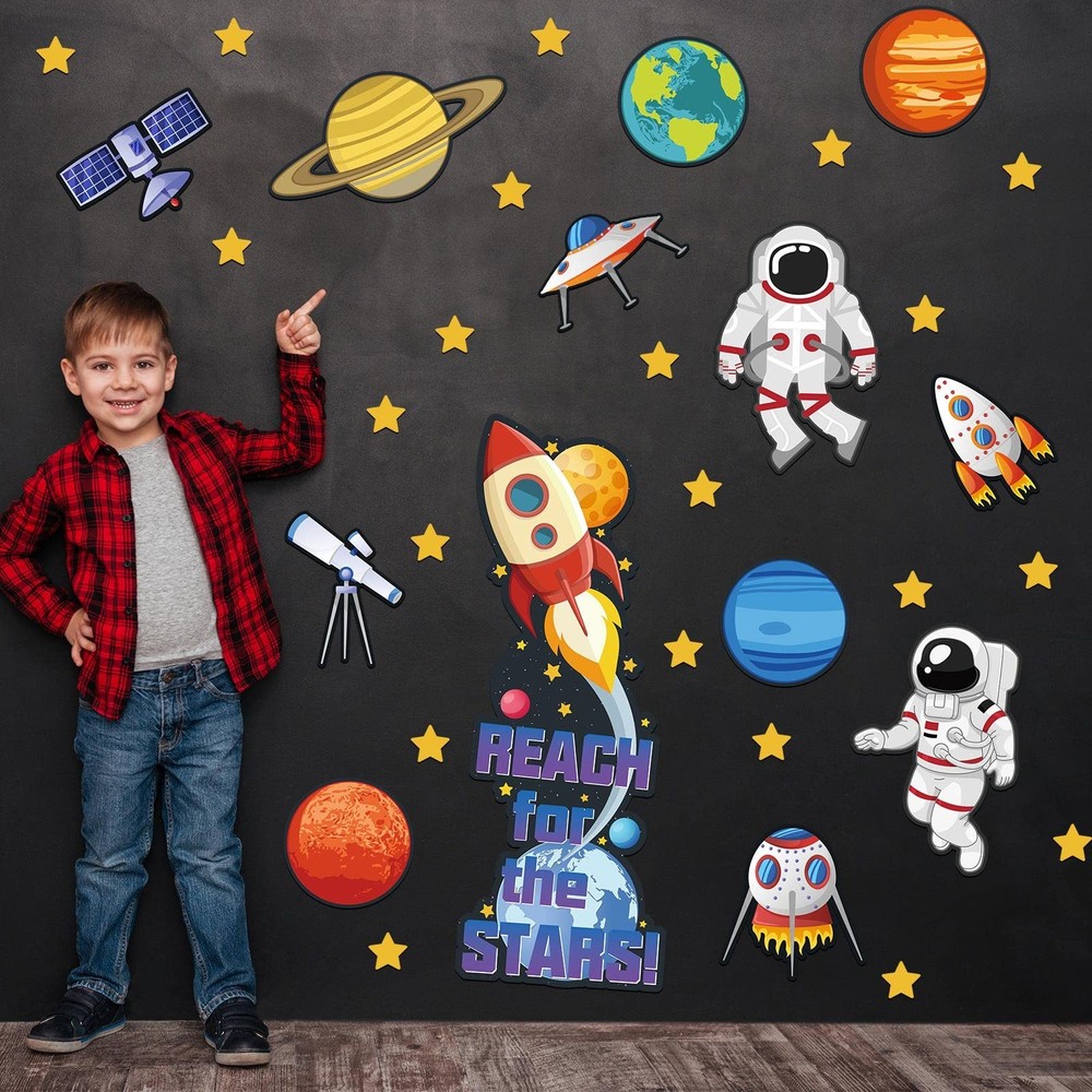 42 Pcs Outer Space Bulletin Board Decoration Set Solar System Astronaut Class...