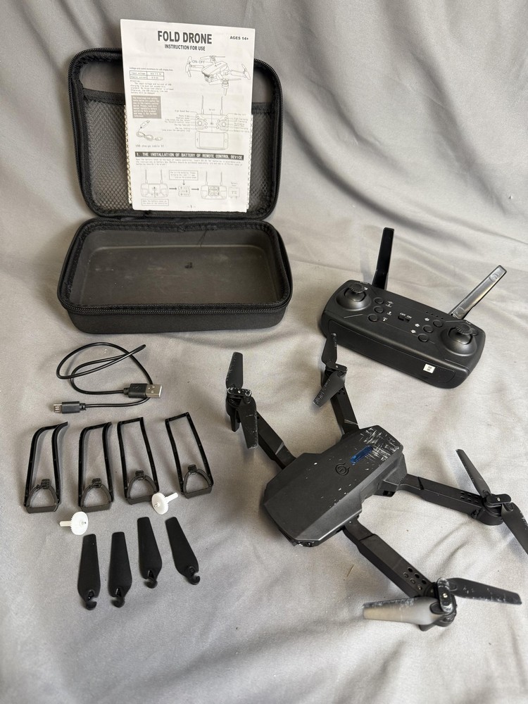 Fold Drone Camera RC Quadcopter Black Remote Control Case Extra Blades Parts Kit