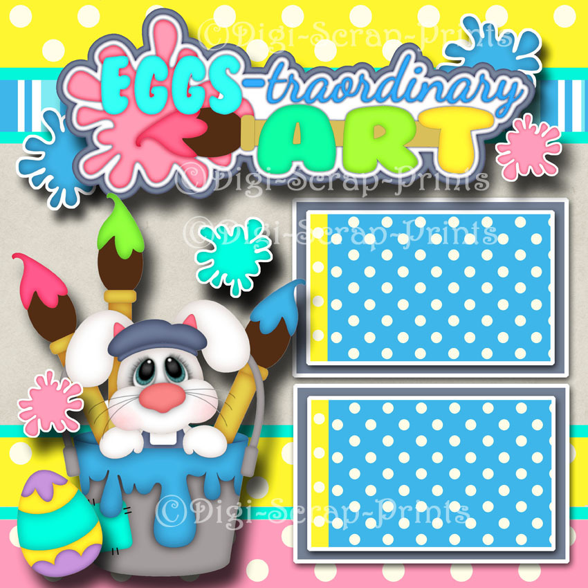 EASTER EGGS -TRAORDINARY ART ~ 2 premade SCRAPBOOK pages paper DIGISCRAP A0459
