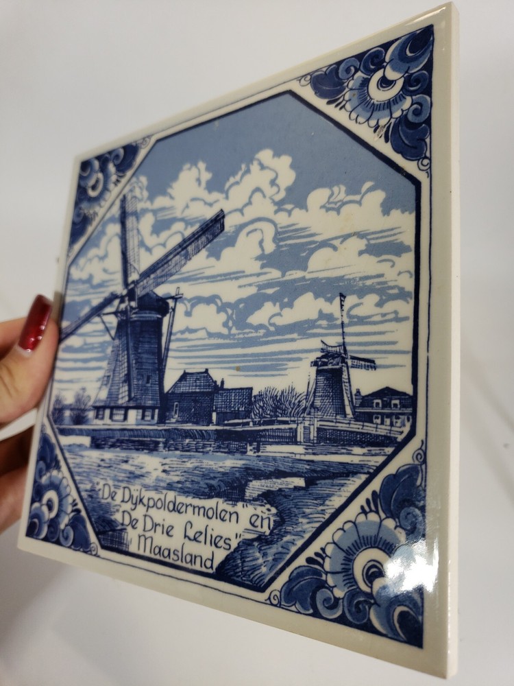 Delft Blue And White Tile Holland Windmill