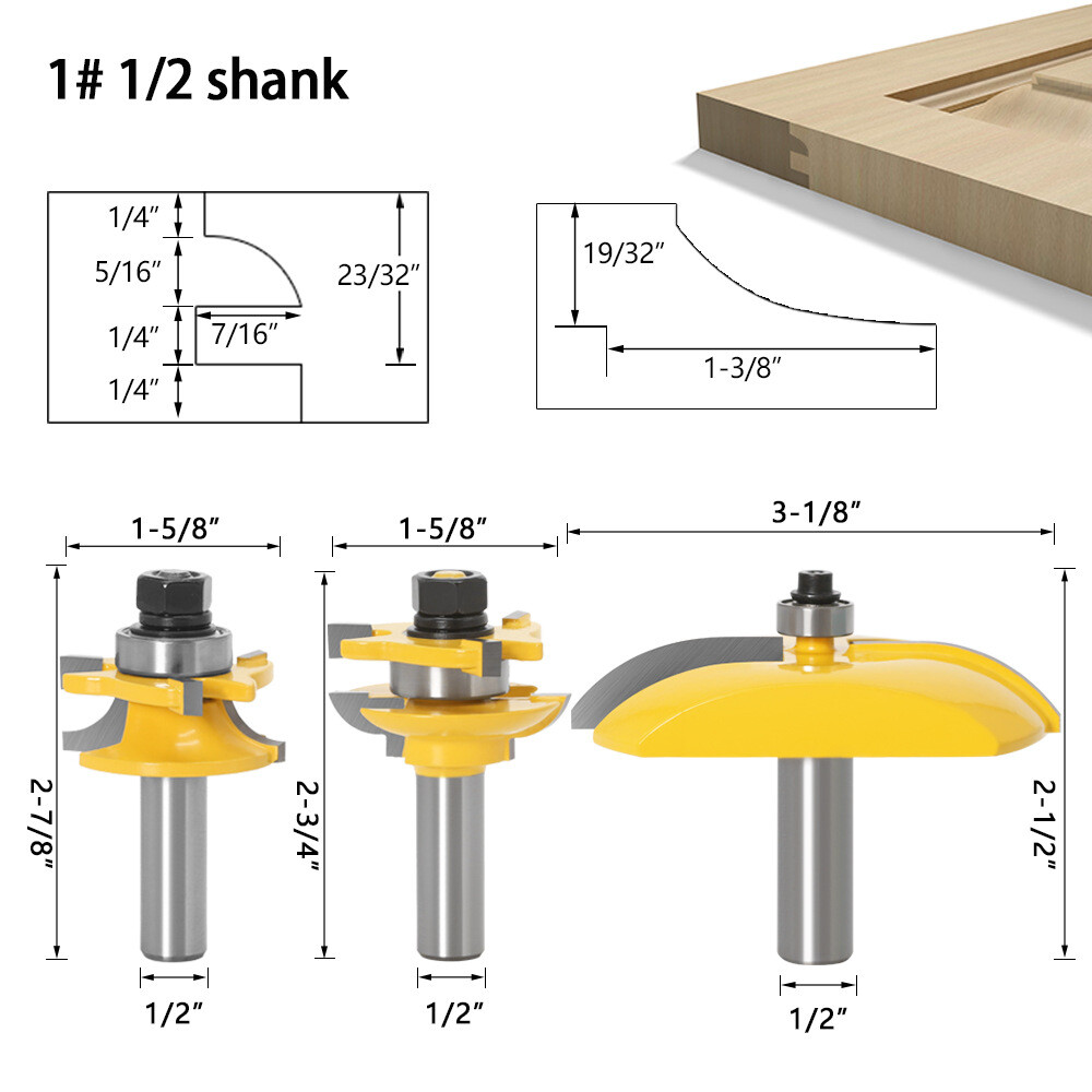 3Pcs 1/2" Shank Classical Euro Style Door Front Edging Structural Router Bit
