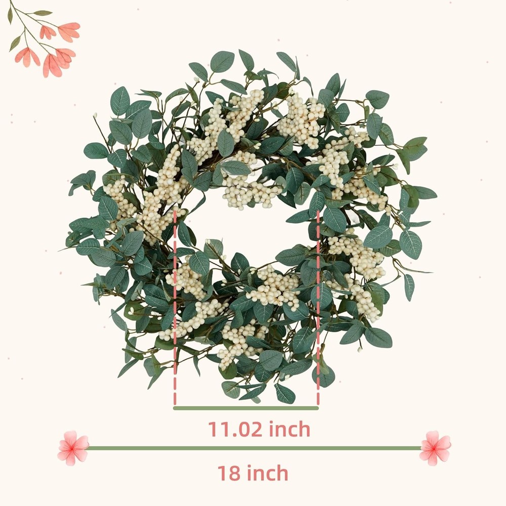 Durable 18" Spring Wreath with Eucalyptus & White Berries for -Round Charm