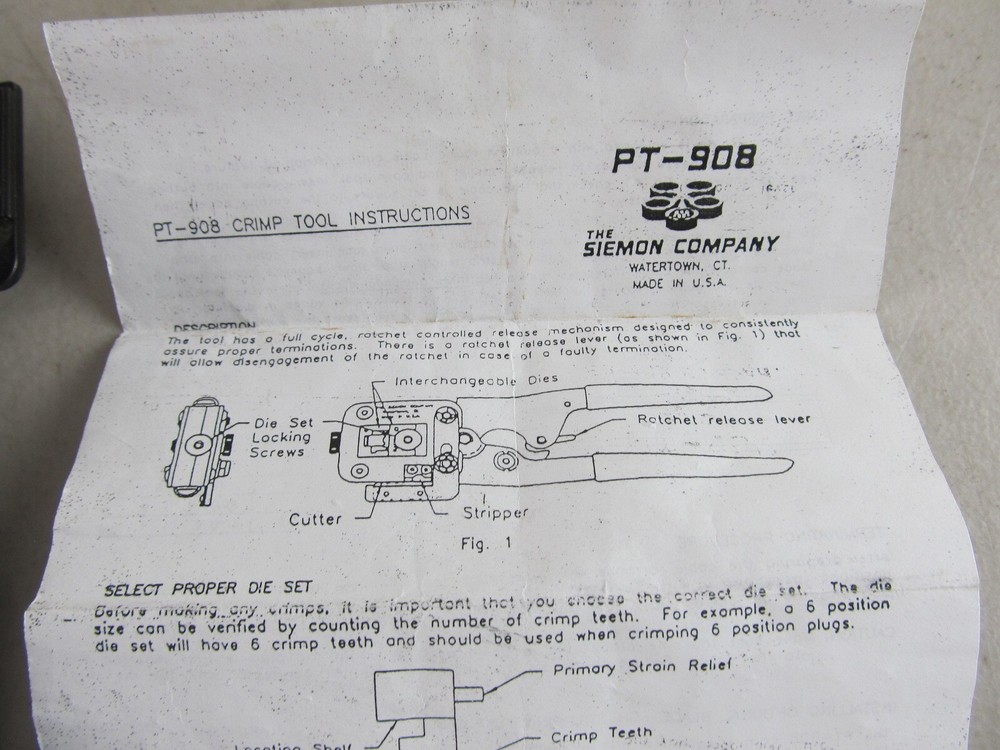 Siemon PT-908 Crimp Tool With Instructions