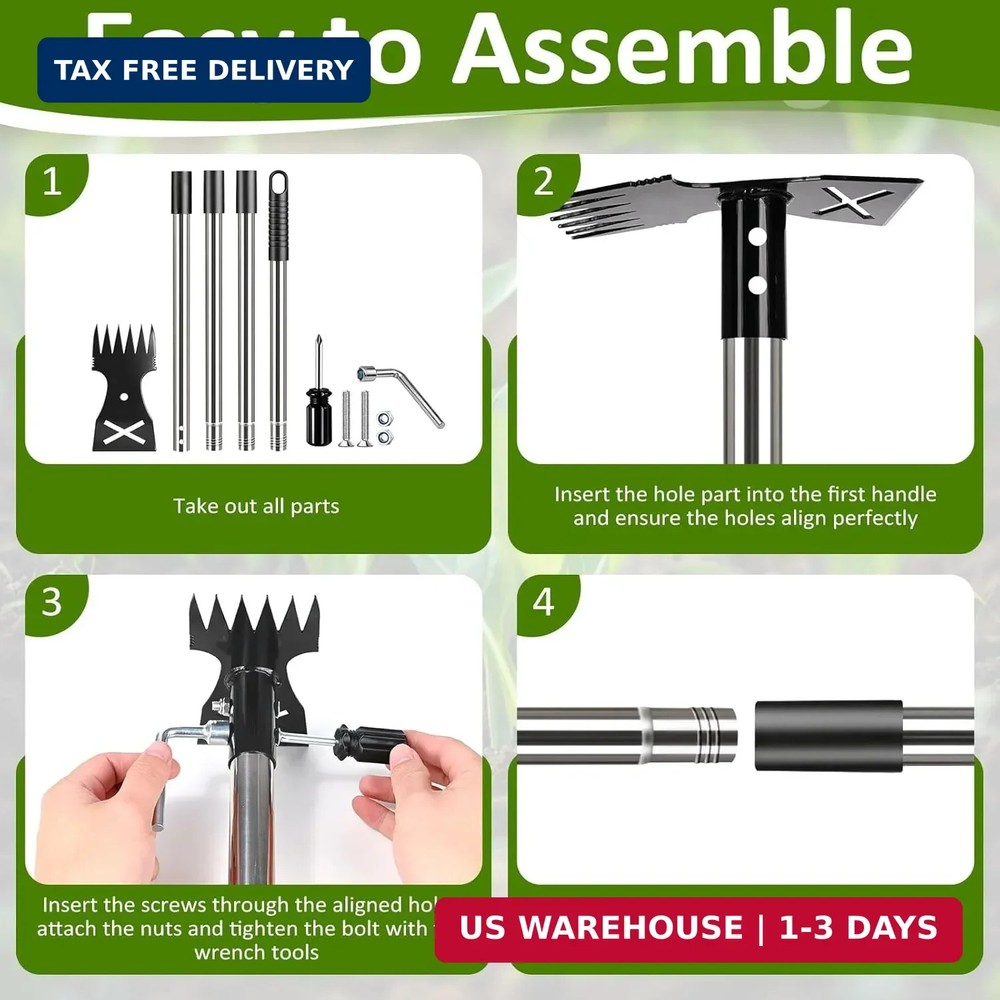 Weed Puller Tool with Long Handle - Adjustable Length Manual Weeder Remover Tool