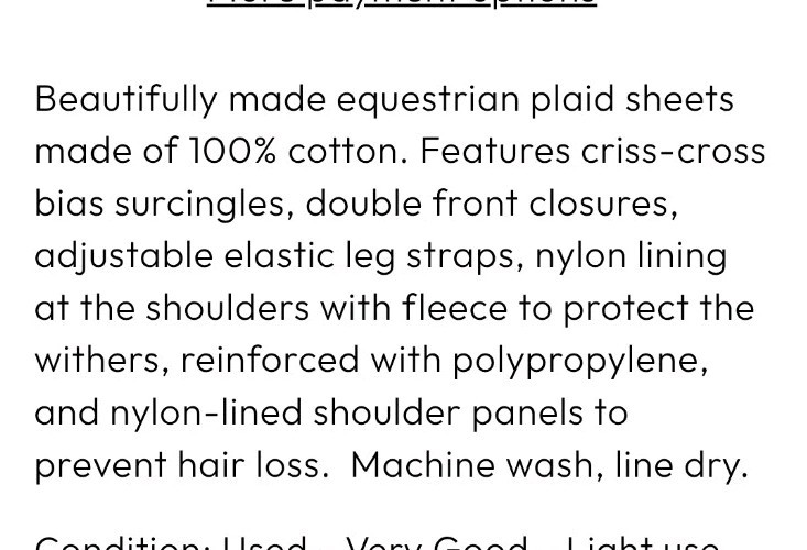 82'' Cotton Plaid Stable Sheet By PRI Hunter Green