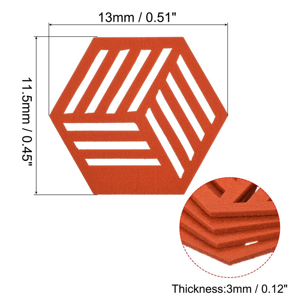 Felt Coasters 12pcs Hexagonal Mat Tampons Coasters, Orange