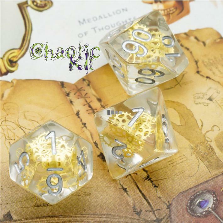 Artificer Dungeons and Dragons Class Dice Set, Cogs. DND Polyhedral Dice Set