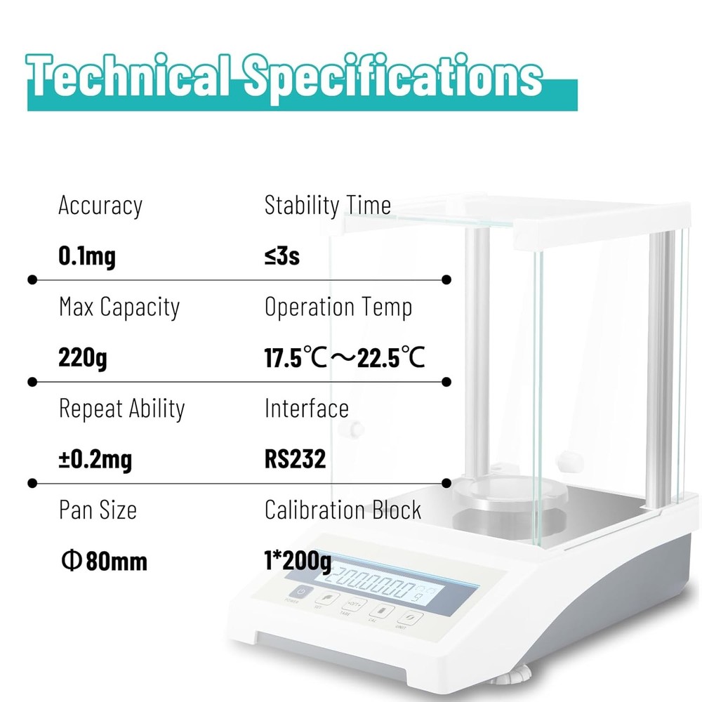 Analytical Balance Lab Scale 220g 0.0001g Precision Electronic Scale LCD Screen