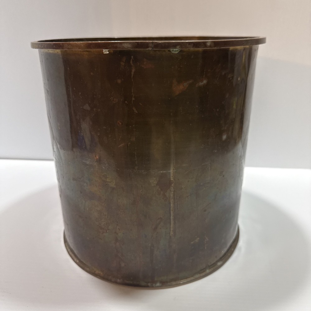 MCM Asian brass planter etched brass cachepot Hollywood Regency Eagle, Oriental