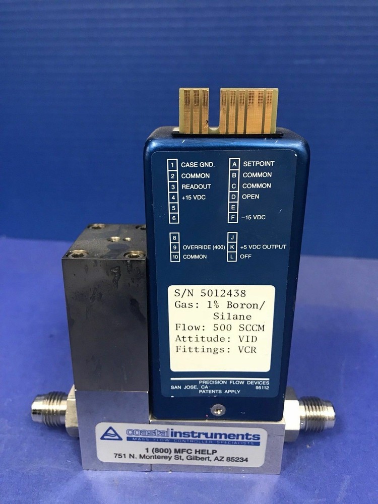 Precision Flow Devices 501 Mass Flow Controller MFC, 1%B/SiH4, 500 SCCM, Used