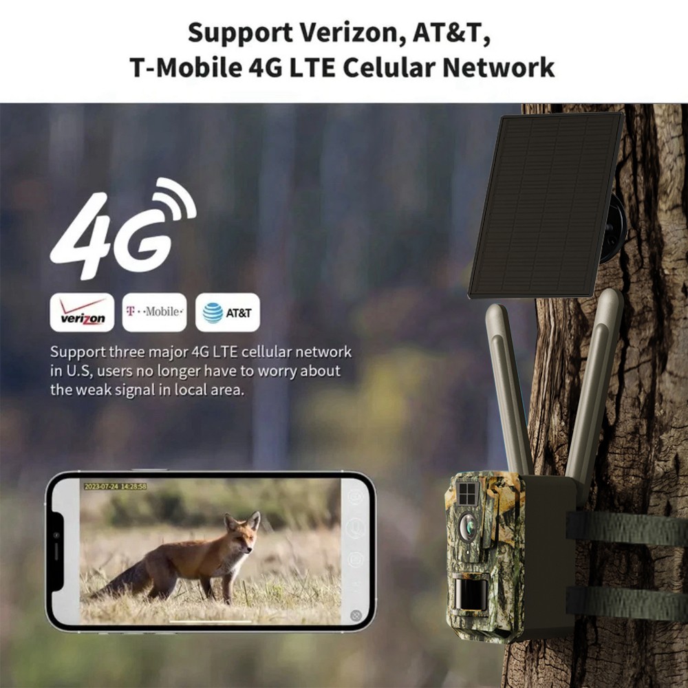 Solar Powered 2k Hunting Night Vision Motion Wireless 4G camouflage Camera