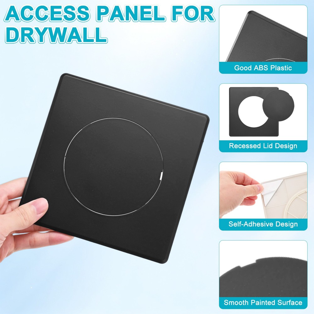 1-Pack Access Panel for Drywall, 4x4" Plastic Removable [Black, Round]